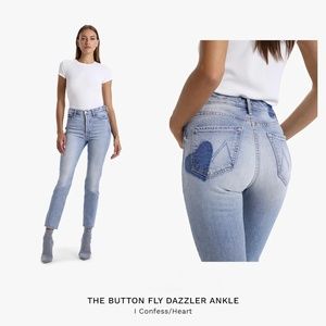 MOTHER The Button Fly Dazzler Ankle I Confess Heart Pocket Denim 28